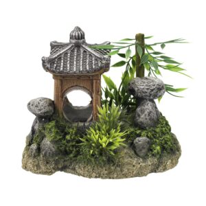 Akvariedekoration - Asian Temple med plants