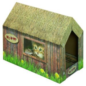 Kattehus af pap, 49 x 26 x 36 cm